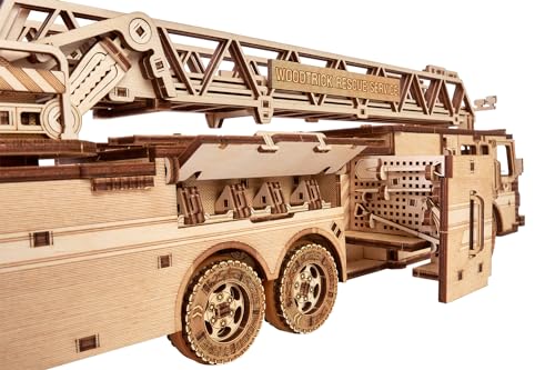 Wood Trick Rescue Firetruck Wooden 3D Puzzles for Adults and Kids to Build - Rides up to 20 ft - Wooden Models Engineering DIY Project Mechanical 3D Wood Trick