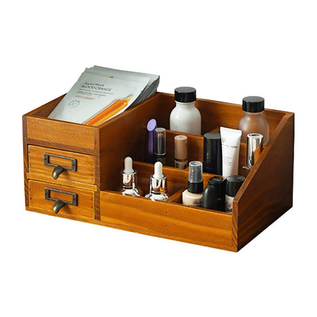 Wooden Makeup Organizer - Farmhouse Decor - Rustic Makeup Vanity Tray - Vanity Desk Organizer - Bathroom Organizer Countertop - Skincare Organizer Storage Box - Perfume Organizer - Wood Dresser Tray Primo Supply