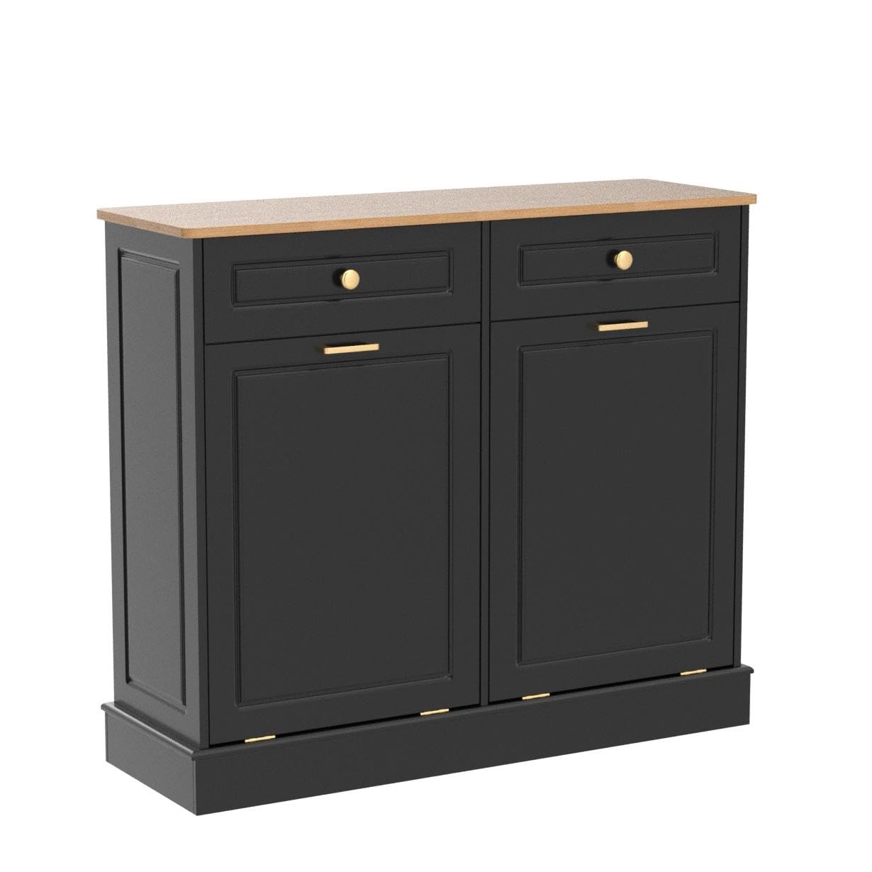 Anbuy Dual Tilt Out Cabinet with Two Wood Hideaway Trash Drawers, Free Standing Recycling Double Can Holder for Kitchen(Black) - WoodArtSupply