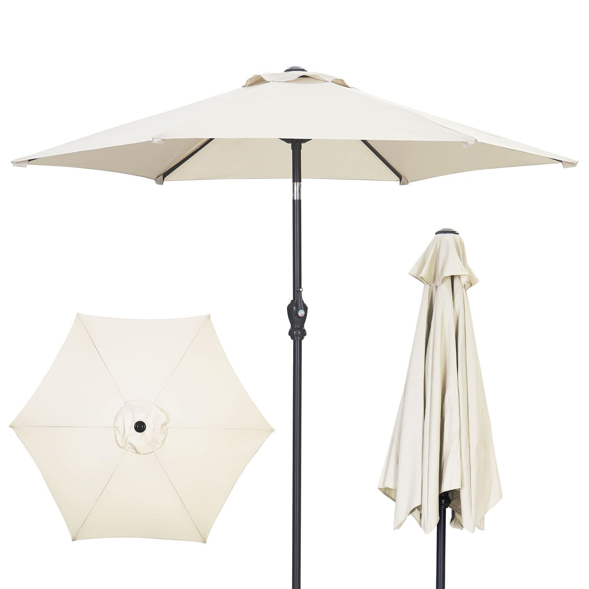 GDY 7.5FT Patio Umbrella Outdoor Table Umbrella,Market Umbrella with Push Button Tilt and Crank for Garden, Lawn, Deck, Backyard & Pool (Beige) GDY