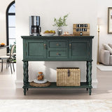 ARTPOWER Console Table with 2 Drawers, Retro Entryway Table with 2 Door Cabinets and Open Storage Shelf, Narrow Long Behind Couch Sofa Table for Living Room, Foyer, Hallway, Green ARTPOWER