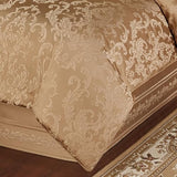 Monaco Luxury Bedding | Royal Monochromatic Metallic Gold | Puff Jacquard-Woven Acanthus Damask and Scrollwork | 4-Pc Bed Set Includes Oversized California King Comforter, Bedskirt, and 2 King Shams J. Queen New York