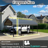 10x20FT Metal Carport Heavy Duty for 1 Cars - Frame Shelter Car Garage Kits for All-Weather,Car Canopy Reinforced with Safe Boat Cover Car Ports for Yard Protection Poborin
