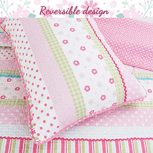 Cozy Line Home Fashions Pink Polka Dot Flower Girl 100% Cotton Reversible Quilt Bedding Set, Coverlet, Bedspread (Greta Pastel, Queen - 3 Piece: 1 Quilt + 2 Shams) Cozy Line Home Fashions