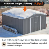 YOPTO 12x14FT Outdoor Storage Shed Metal Shed W/Floor Frame,Garden Tool House W/ 4 Air Vents,Lockable Double Doors & Sloped Roof,for Patio,Lawn,Backyard,Light Gray YOPTO