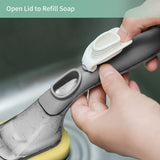 CQT Soap Dispensing Dish Brush Storage Set, Dish Scrubber with Handle, Kitchen Washing Brush for Pot Pan Sink Cleaning, Kitchen Brush with Holder and 1 Replaced Scouring Pad Head CQT