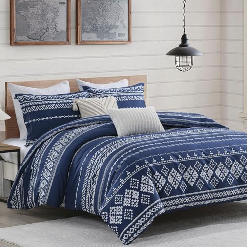 Bedduvit Boho Duvet Cover King - Navy King Duvet Cover Set,3 PCS Soft and Breathable 100% Cotton Summer Boho Duvet Cover King with Zipper Closure & 8 Ties (104"x90", No Comforter) Bedduvit
