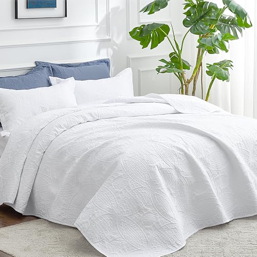 Love's cabin King Size Quilt Set White Bedspreads - Soft Bed Summer Lightweight Bedspread Comforter - Modern Style Coin Pattern Coverlet for All Season - 3 Pieces (1 Quilt, 2 Pillow Shams) Love's cabin
