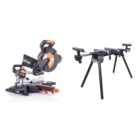 Evolution Power Tools R255SMS+ PLUS 10-Inch Sliding Miter Saw Plus Multi-Material Multi-Purpose & Power Tools EVOMS1 Miter Saw Stand Compact & Evolution