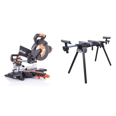 Evolution Power Tools R255SMS+ PLUS 10-Inch Sliding Miter Saw Plus Multi-Material Multi-Purpose & Power Tools EVOMS1 Miter Saw Stand Compact &