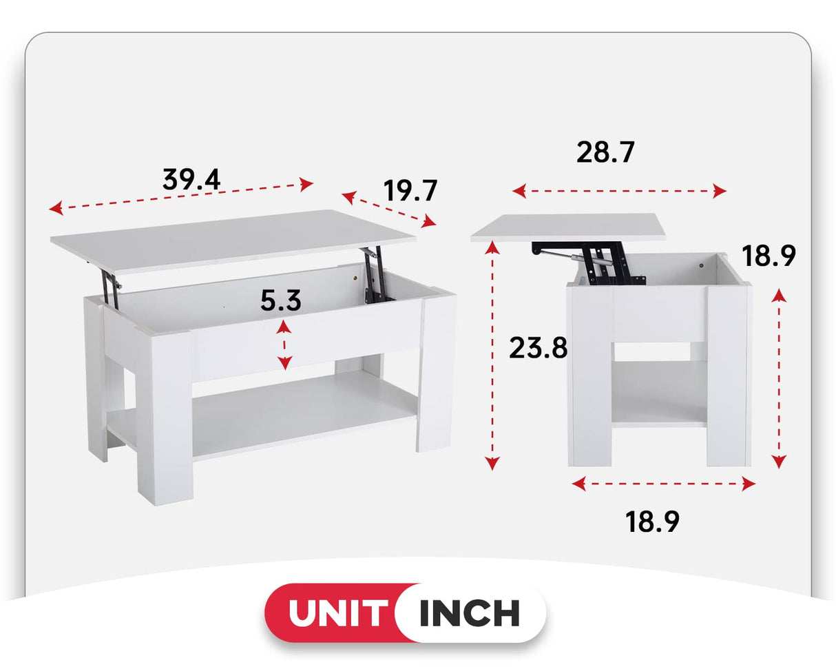 FDW Lift Top Coffee Table with Hidden Compartment and Storage Shelf Wooden Lift Tabletop for Home Living Room Reception Room Office,White FDW
