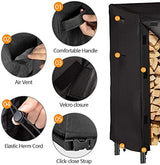 AMAGABELI GARDEN & HOME 4ft Firewood Rack With Cover Combo Set Waterproof Outdoor Log Holder, Fireplace Heavy Duty Stacker Pit for Patio Logs Storage Steel Tubular Wood Pile Tool Accessories Black AMAGABELI GARDEN & HOME