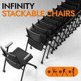 FYLICA Foldable Office Chair with PU Wheels and Smooth Armrest-Ergonomic Mesh Bouncing Back, Stackable Conference Room Chair, Office Guest & Reception & Meeting Chair (Black)