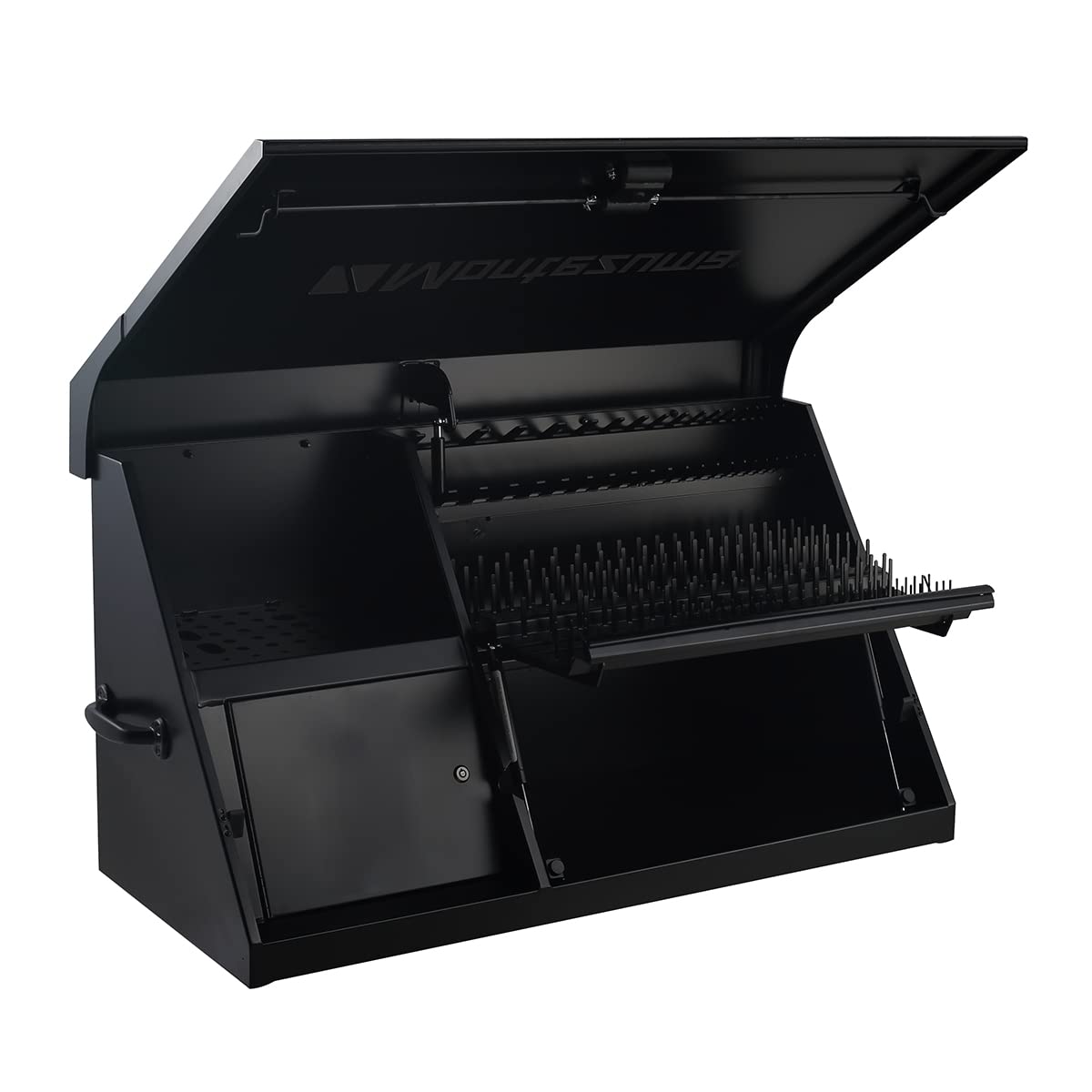 Montezuma 41" x 18" Heavy Duty Steel Triangle Toolbox (steel, flat black) - WoodArtSupply