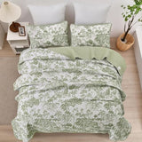 WONGS BEDDING Botanical Quilt Set Full Size, Sage Green 3 Pieces Toile Floral Plants Printed Bedspread Bedding Set Soft Lightweight Microfiber Coverlet Set for All Season (90"x78") WONGS BEDDING
