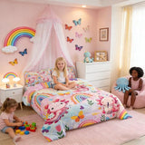 Feelyou Cute Axolotl Comforter Cartoon Salamander Comforter Set for Kids Boys Girls Rainbow and Butterflies Bedding Set Ombre Quilt Set Bedroom Collection 2Pcs Twin Size Feelyou