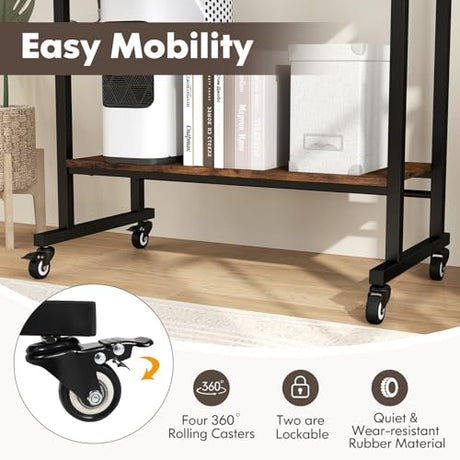 Tangkula Rolling Computer Desk Cart with Keyboard Tray, Mobile Portable Laptop PC Desk with CPU Stand & 3 Hooks for Sofa & Bed, Industrial Small Desk on Wheels for Small Spaces, Home Office Desk Tangkula