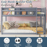 Duxelifin Twin Low Bunk Beds for Kids, Wooden Bunk Bed Frame Twin Over Twin, Convertible Floor Bunk Bed with Storage Shelf & Ladder, No Box Spring Needed (Grey) Duxelifin