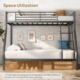 Metal Bunk Bed Twin Over Full Size, Heavy Duty Bunk Bedframe with Safety Guard & Ladder, Space-Saving, No Box Spring Needed, BunkBed Frame for Aldults Dorm Bedroom Guest Room (Black, Twin Over Full) OUEEEDD