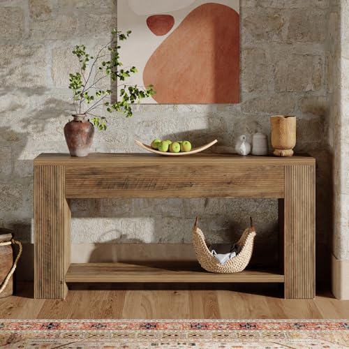 Tribesigns 70.9-Inch Console Tables for Entryway, Narrow Wooden Long Sofa Table Behind the Couch, Farmhouse Fluted Hallway Accent Table for for Living Room, Entrance, Foyer (Rustic Brown) Tribesigns