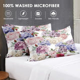 WeCozy 5 Pcs Twin Size Comforter Set with Pillowcase & Sham, Floral Flower Peony Bedding for Kids and Adults, Botanical Painting Hydrangea Bed in a Bag with Flat Fitted Sheet WeCozy