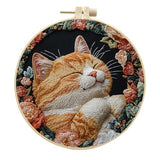 LB Orange Cat Embroidery Kit for Beginners Adults, 3 Sets Hand Embroidery Starter Kit with Floral Pattern and Instructions Stamped Cross Stitch Kits Include Embroidery Hoop Needles Threads Scissors