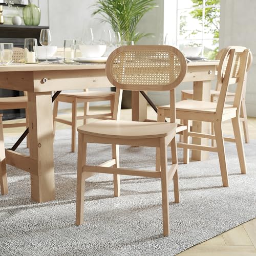 Flash Furniture Jacob Set of 2 Commercial Cane Rattan Dining and Event Chairs with Solid Wood Frame and Seat, Natural Flash Furniture
