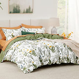 Bedsure Duvet Cover Queen Size - 100% Cotton Reversible Floral Queen Duvet Cover Set with Zipper Closure, 3 Pieces Soft & Breathable Green Bedding Set with 2 Pillow Shams 20"x26" Bedsure