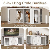 Zamildon's 71 in Dog Crate Furniture for 1 or 2 Dogs, Large Double Dog Kennel Furniture TV Stand, Furniture Style Dog Crates End Table with Removable Divider, Dog Kennel Indoor Zamildon's