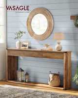 VASAGLE Sofa Console Table, 63 Inches Narrow Entryway Table with 3 Drawers, Bottom Shelf, Metal Corners, for Living Room, Bedroom, Farmhouse Style, Honey Brown ULNT146KB01S VASAGLE
