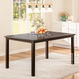 COLAMY 7-Piece Dining Table Set for 6, 60" Rectangular Kitchen Wood Table with 6 Wingback Dining Room Chairs, Brown/Beige COLAMY