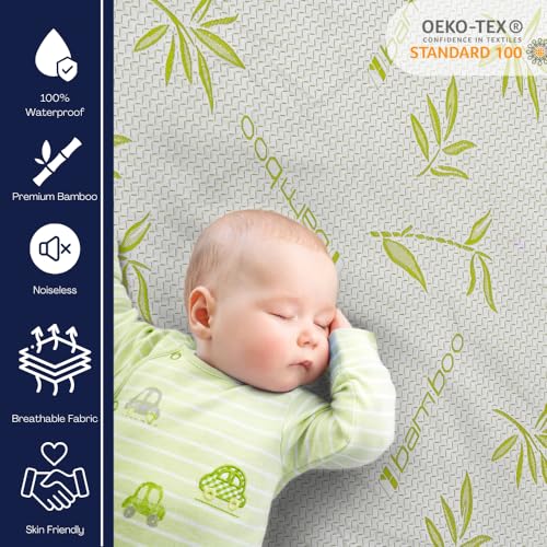 Bamboo Mattress Protector with Zipper - 100% Waterproof Queen Size Cooling Mattress Cover - Ultra Soft Jacquard Fabric Breathable Noiseless Mattress Pad Covers - Zippered Mattress Encasement DreamField Linen