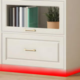 LITFAD Modern White Wooden Bookcase with Glass Doors & Drawer for Minimalist Storage LITFAD