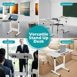 ZHIDIAN Tiltable Foldable Standing Desk Adjustable Height, Portable Computer Desk with Wheels, Mobile Sit Stand Small Rolling Laptop Table for Walking Pad, Bike Trainer, White ZHIDIAN