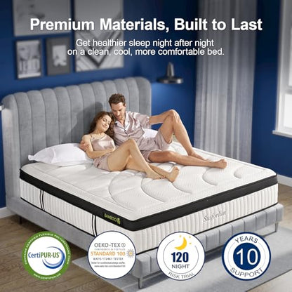 Suiforlun King Mattress, 14 Inch Hybrid Gel Memory Foam and Innerspring Mattress, Euro Top Luxury Mattress with 7 Premium Layers, Pressure Relief, CertiPUR-US Certified, 80”x76”x14