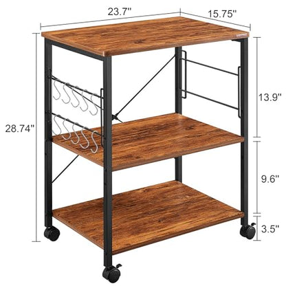 Mr IRONSTONE Microwave Cart 23.7'' for Small Space, 3-Tier Coffee Cart Rolling Kitchen Utility cart Microwave Stand on Wheels, Vintage