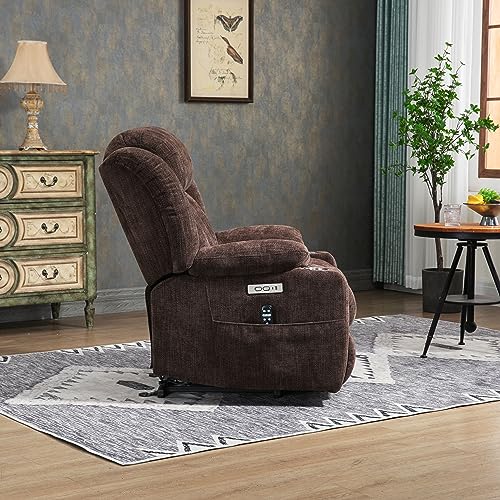 2024 Power Lift Recliner Chair with Full-Body Massage and Heat for Elderly, Hand Remote Control, Upgraded Powerful Motor, Extended Footrest, USB Ports, Stainless Steel Cup Holders, Chenille Brown Trustyue