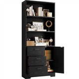 IRONCK Bookshelf with Door and 3 Drawers, 71in Tall Bookcase Shelf with 3-Tier Shelves, for Bedroom Living Room Entrance Hallway Home Office IRONCK