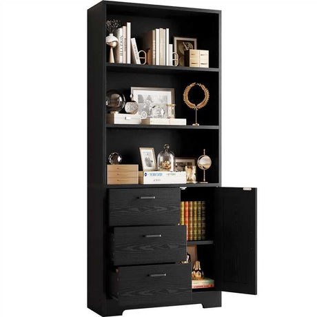 IRONCK Bookshelf with Door and 3 Drawers, 71in Tall Bookcase Shelf with 3-Tier Shelves, for Bedroom Living Room Entrance Hallway Home Office IRONCK
