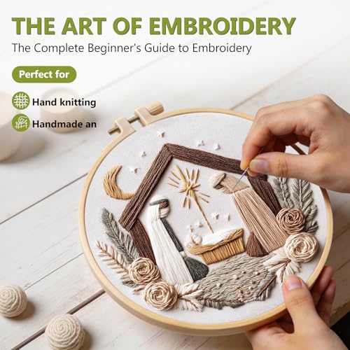 Santune Christian Embroidery kit,Nativity Scene Needlepoint Cross Stitch Kits for Beginners Adult,Needle Point Sets,4 Embroidery,2 Hoops,Christmas Ornaments