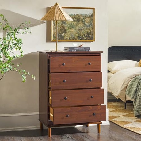 Walker Edison Modern Tall 4 Solid Wood Dresser Bedroom Storage Drawer Organizer Closet Hallway, 40 Inch, Walnut-T Walker Edison