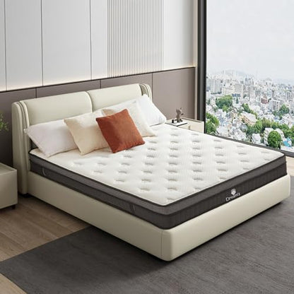 DreamQi Queen Mattress in a Box,8 Inch Hybrid Queen Size Mattresses,Gel Memory Foam and Pocket Spring Queen Bed Mattress,Medium Firm,Breathable Comfort Soft Mattress Pressure Relief