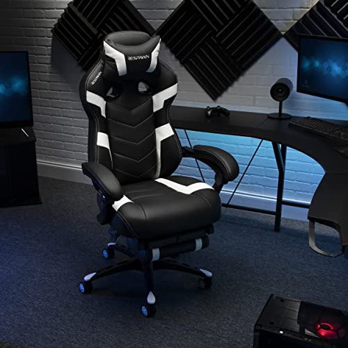 RESPAWN 110 Pro Gaming Chair - Gaming Chair with Footrest, Reclining Gaming Chair, Video Gaming Computer Desk Chair, Adjustable Desk Chair, Gaming Chairs For Adults With Headrest Pillow - White RESPAWN