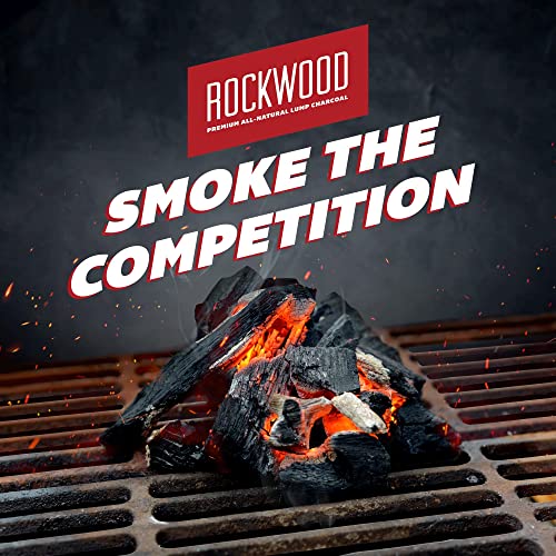 Rockwood Natural Lump Charcoal - Oak, Hickory & Cherry Hardwood Blend for High-Heat Grilling & Slow Smoking - Clean Burning BBQ Charcoal - No Fillers - Made in USA - 20 lbs (2 Packs)