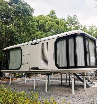 Ultimate Solution for Modern, Portable Living: Prefabricated Mobile Capsule House/Hotel, Starting 30' Withstands high Winds, Offers Convenience, Full Bathroom Included. (40 x 10.5 x 10.5)