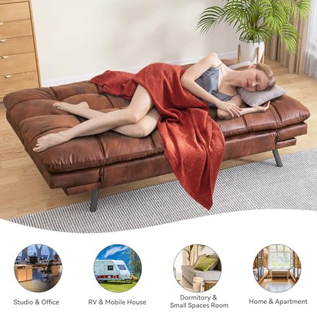AMICLIBER Faux Leather Futon Sofa Bed,Convertible Futon Couch,Memory Foam Loveseat Sleeper Sofa,Small Splitback Modern Folding Couch for Living Room,Office,Apartment,Retro Brown AMICLIBER