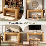 AMERLIFE 63" Burl Wood Console Table, Modern High Gloss Entryway Table with 2 Storage Drawers, Long Sofa Table Behind the Couch for Entrance, Hallway, Foyer, Living Room, Natural AMERLIFE