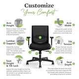 HON Convergence Ergonomic Office Chair, Breathable Back Support Mesh, Adjustable Arms, Computer Chair with Lumbar Support, Rolling Swivel Wheels, Comfortable Synchro-Tilt Recline, Fabric, Black HON