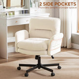 Bestier Criss Cross Office Chair with Flip-Up Arms, Vanity Comfy Chair with Thick Cushion & Wheels, Cross Legged Office Chair for Home Office, Bedroom, Beige Velvet Bestier