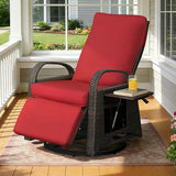Skypatio Outdoor Patio Swivel Recliner Chair, Independently Adjustable Backrest and Footrest Patio Wicker Reclining Lounge Chair with Flip Side Table for Indoor, Balcony, Porch(Red)